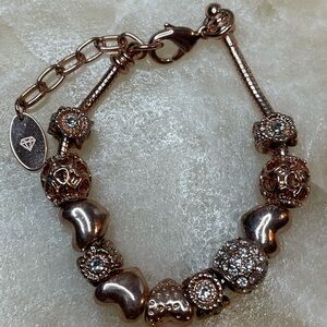 Fashion Jewelry Rose Gold Heart Charm Bracelet 8”